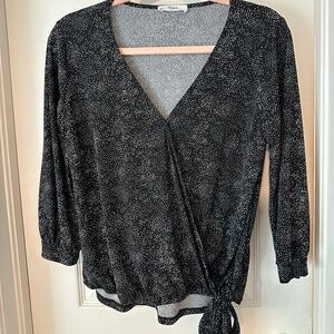Black and White Faux Wrap Blouse